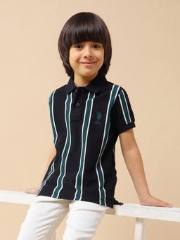 U.S. POLO ASSN. - Navy Blue Boys Vertical Striped Regular Fit Polo T-Shirt