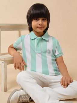 U.S. POLO ASSN. - Green Boys Vertical Striped Regular Fit Polo T-Shirt