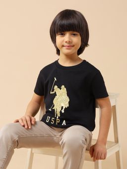 U.S. POLO ASSN. - Black Boys Brand Embossed Regular Fit T-Shirt