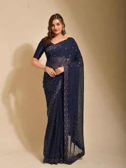 Odette - Blue Georgette Designer Saree with Unstitched Blouse
