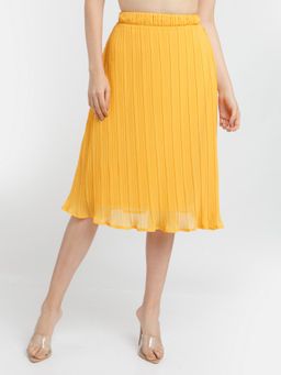 Zink London - Womens Yellow Solid Pleated Skirt