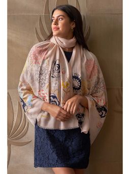 MAULI CASHMERE - Blazing Bloom Border Embellished Wool Silk Stole