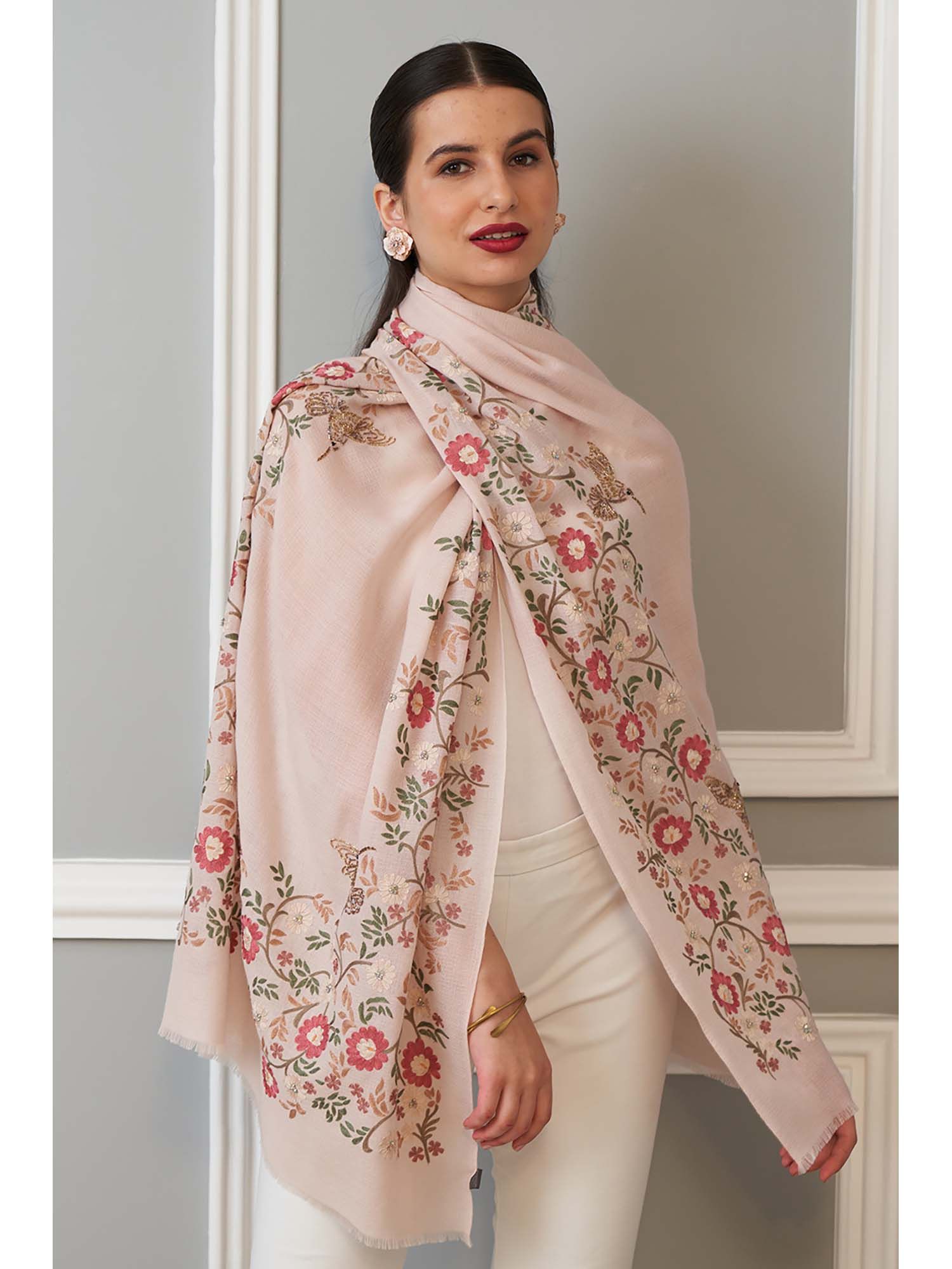 mauli cashmere Golden Angels Embroidered Pure Cashmere Stole-picture-30