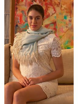 MAULI CASHMERE - Leafy Sparkle Royal Embellished Fine Merino Wool Stole