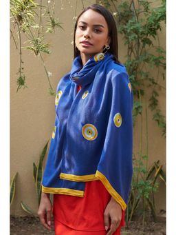 MAULI CASHMERE - Blue The Evil Eye Embroidered Wool Silk Stole