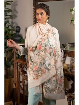 MAULI CASHMERE - Beige Jungle Dream Embroidered Wool Silk Stole