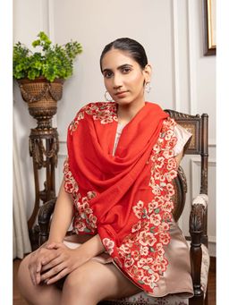 MAULI CASHMERE - Orchidaceous Embroidered Fine Wool Silk Stole
