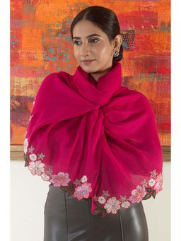 MAULI CASHMERE - Pink Floral Magic 2 Side Embellished Stole