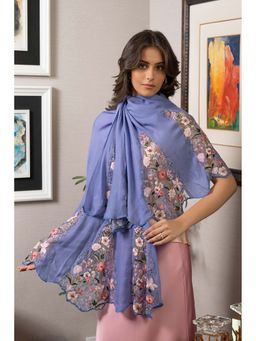 MAULI CASHMERE - Lavender Cherry Blossom Flounce Embroidered Wool Silk Stole
