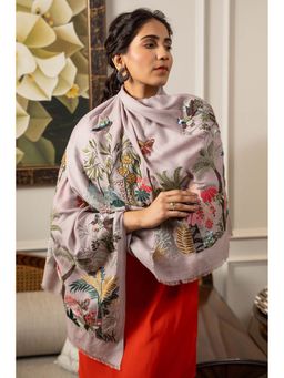 MAULI CASHMERE - Orchidaceous Embroidered Fine Wool Silk Stole