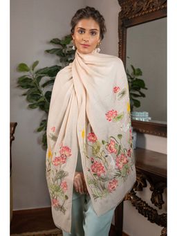 MAULI CASHMERE - Orchidaceous Embroidered Fine Wool Silk Stole