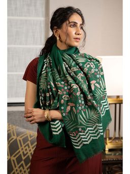 MAULI CASHMERE - Hand-Embroidered Floral Wool Silk Stole