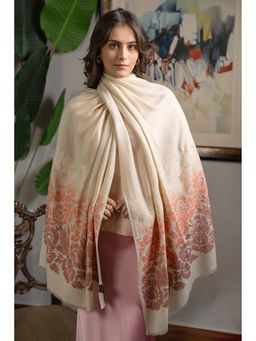 MAULI CASHMERE - Hand-Embroidered Floral Wool Silk Stole