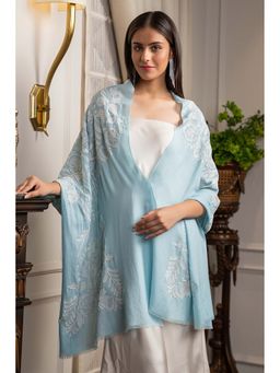 MAULI CASHMERE - Hand-Embroidered Floral Wool Silk Stole