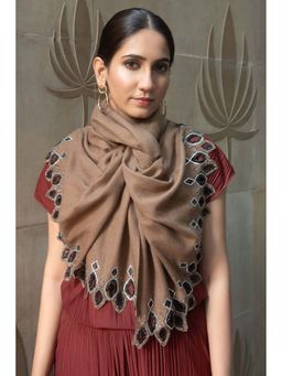 MAULI CASHMERE - Crystal Brown Danglers Embellished Stole