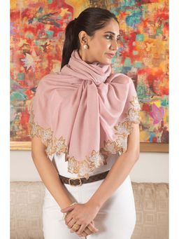 MAULI CASHMERE - Floral Bliss Embellished Fine Merino Wool Stole