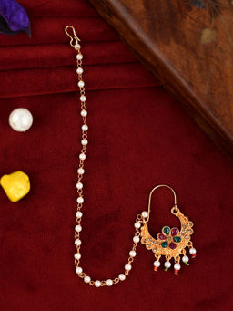 Silvermerc Designs - Gold Plated Ethnic Wedding Bridal Chained Nose Ring