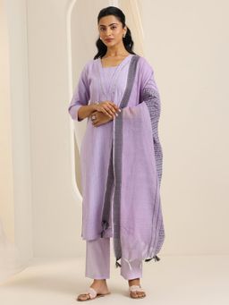 Libas - Lavender Woven Design Kurta with Pant and Dupatta (Set of 3)