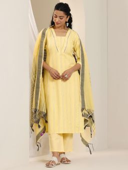 Libas - Yellow Woven Design Kurta with Pant and Dupatta (Set of 3)