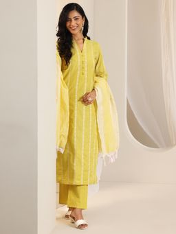 Libas - Yellow Woven Design Kurta with Pant and Dupatta (Set of 3)