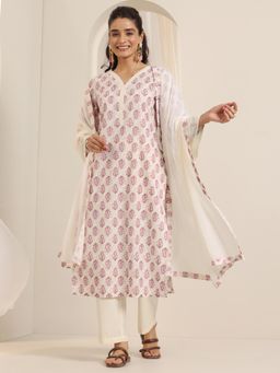 Libas - Off White Floral Printed Straight Kurta with Pant and Dupatta (Set of 3)