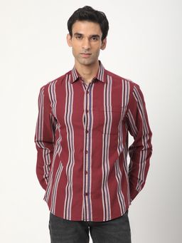 R&B - Striped Comfortable Men Shirt- Red