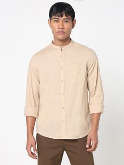 R&B - Solid Slim Men Shirt- Beige