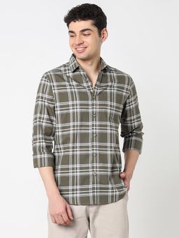 R&B - Checks Comfortable Men Shirt- Olive