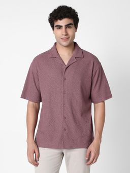 R&B - Textured Relaxed Men Shirt- Mauve