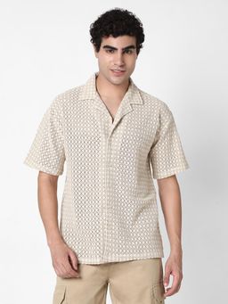R&B - Self Design Relaxed Men Shirt- Beige