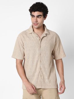 R&B - Self Design Relaxed Men Shirt- Beige