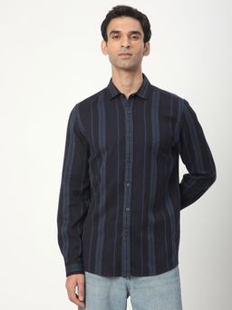 R&B - Striped Comfortable Men Shirt- Navy Blue