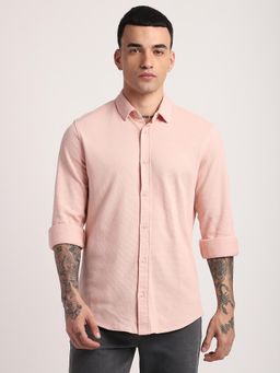 R&B - Textured Comfortable Men Shirt- Coral