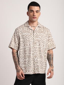 R&B - Printed Relaxed Men Shirt- Khaki