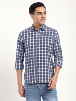 R&B - Checks Comfortable Men Shirt- Navy Blue