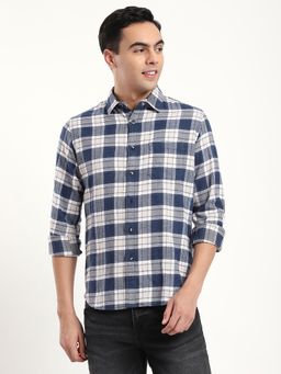 R&B - Checks Comfortable Men Shirt- Navy Blue