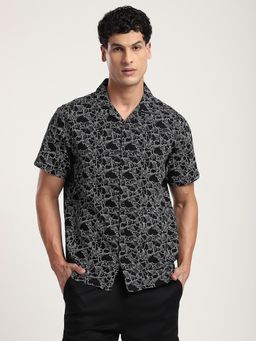 R&B - Printed Relaxed Men Shirt- Black