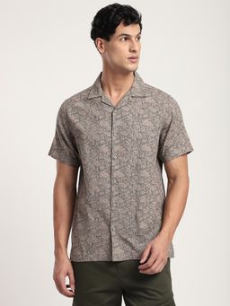 R&B - Printed Relaxed Men Shirt- Olive