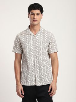 R&B - Printed Relaxed Men Shirt- Ivory