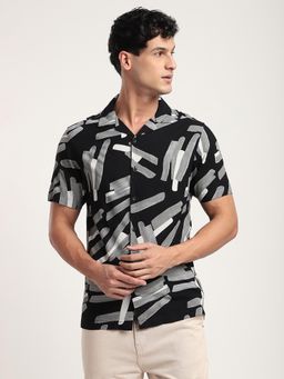 R&B - Printed Relaxed Men Shirt- Black