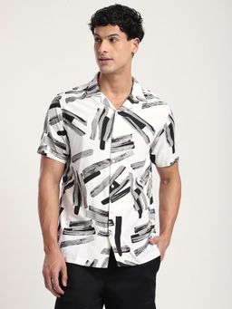 R&B - Printed Relaxed Men Shirt- White