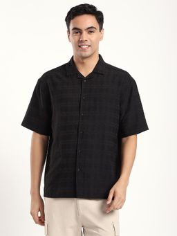 R&B - Textured Relaxed Men Shirt- Black