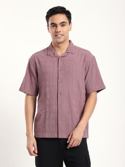 R&B - Textured Relaxed Men Shirt- Mauve