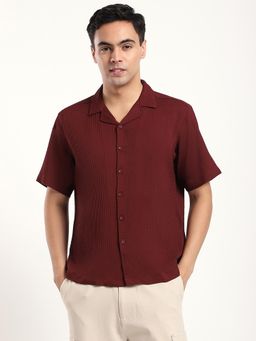 R&B - Textured Relaxed Men Shirt- Maroon