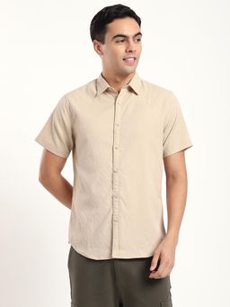R&B - Textured Slim Men Shirt- Beige