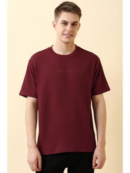Allen Solly - Men Maroon Textured Crew Neck T-Shirt