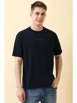 Allen Solly - Men Navy Blue Solid Crew Neck T-Shirt
