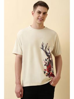 Allen Solly - Men Beige Printed Crew Neck T-Shirt