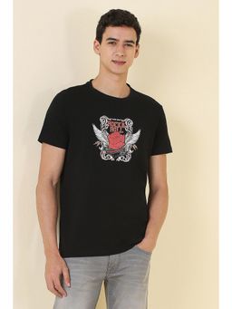 Allen Solly - Men Black Printed Crew Neck T-Shirt