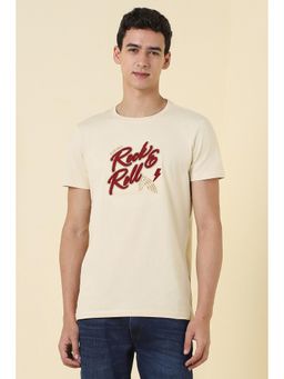 Allen Solly - Men Beige Embroidered Crew Neck T-Shirt